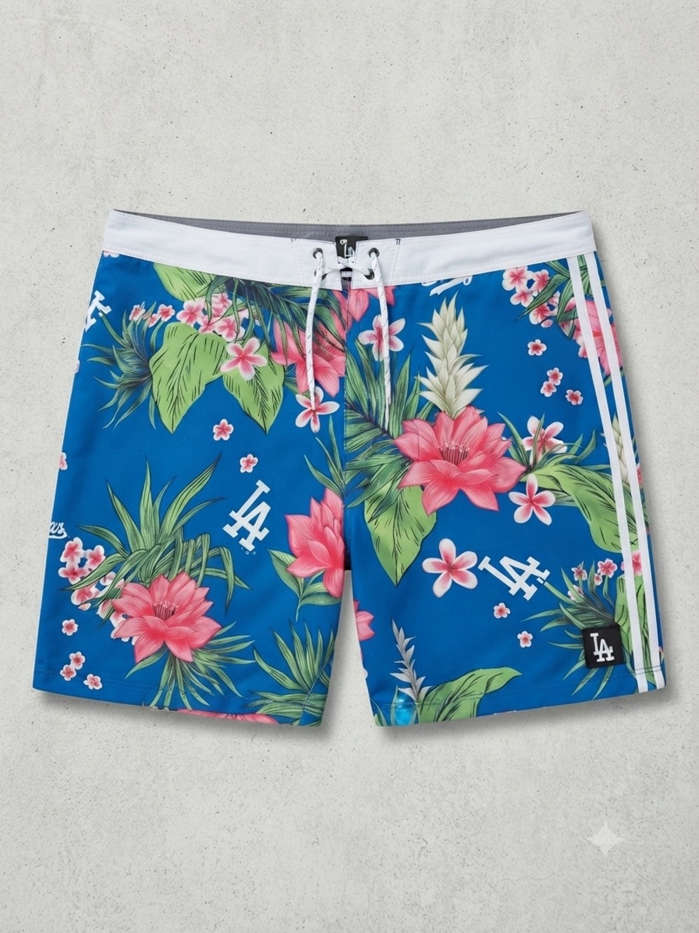 Hurley Blue Tropical Floral Swim Board Shorts with Pink Accents